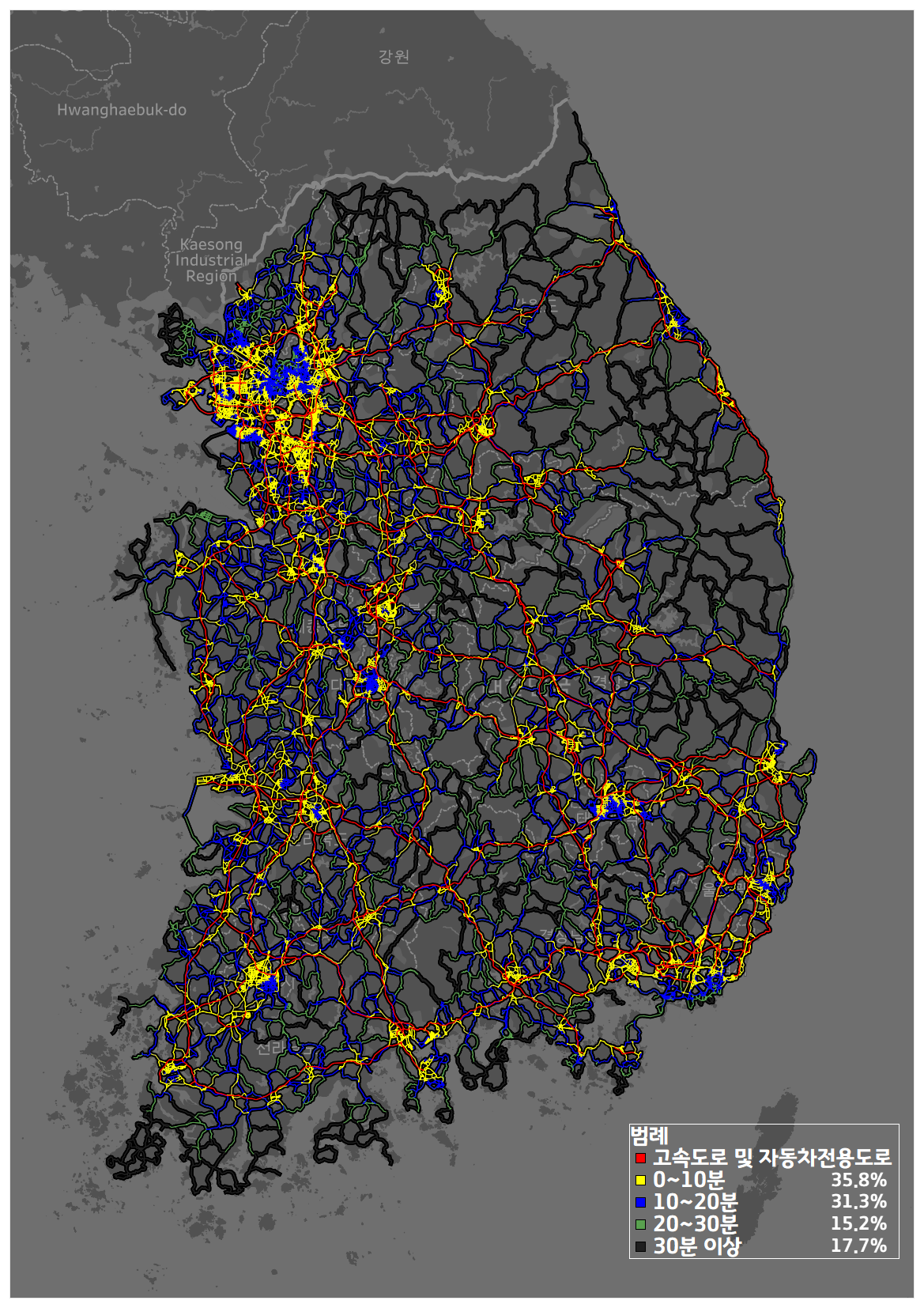 고속도로 및 자동차전용도로 접근성 취약도로 분석결과